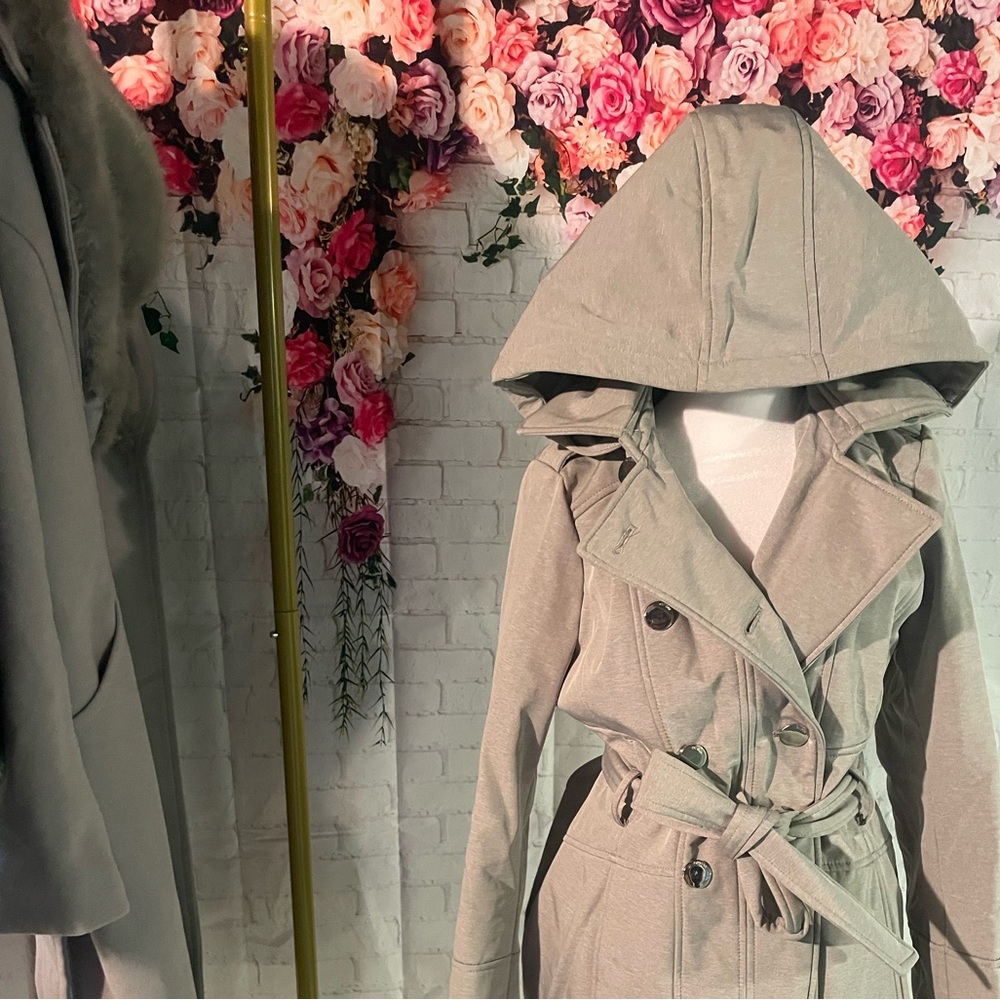 Guess Light Gray Hooded Trench Coat